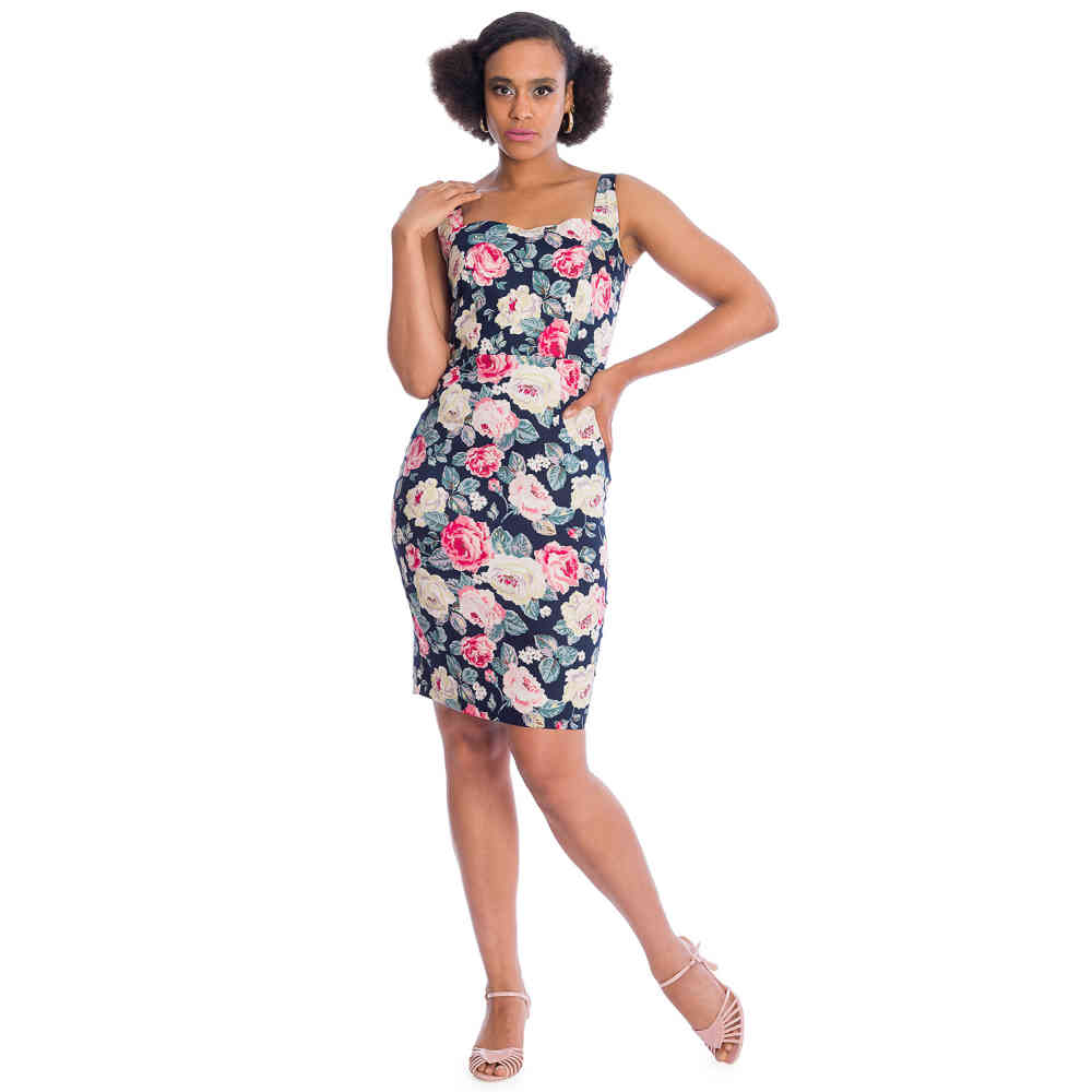 Banned - ROSE BLOOM Bleistift kleid - Dunkelblau